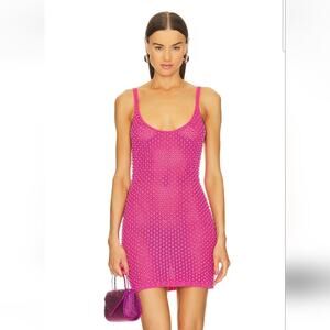 Retrofete Rocco Crochet Dress Pink Pearl Mini Sleeveless Size Large NWT